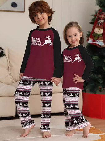 Burgundy Matching Family Christmas Pajamas Baby's Kid's Christmas Pattern Top Pants