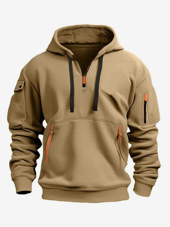 カーキ メンズ パーカー ジッパー マルチポケット プルオーバー メンズ スポーツ カジュアル ジャケット