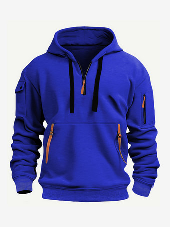 ロイヤルブルーメンズ パーカー ジッパー マルチポケット プルオーバー メンズ スポーツ カジュアル ジャケット