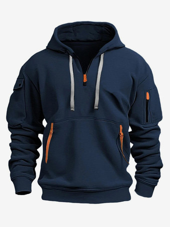ダークネイビーメンズ パーカー ジッパー マルチポケット プルオーバー メンズ スポーツ カジュアル ジャケット