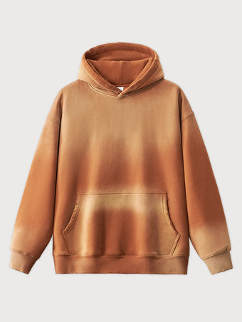 ブラウン メンズ フリース ウォッシュド スウェットシャツ 男性用 ダメージ加工 フード付き スウェットシャツ