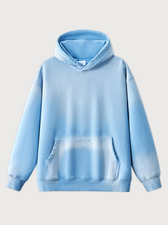 ライトスカイブルーメンズ フリース ウォッシュド スウェットシャツ 男性用 ダメージ加工 フード付き スウェットシャツ