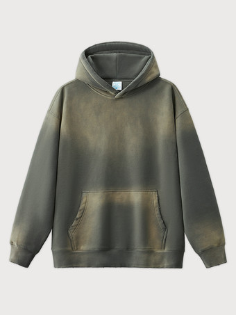 ダークグレー メンズ フリース ウォッシュド スウェットシャツ 男性用 ダメージ加工 フード付き スウェットシャツ