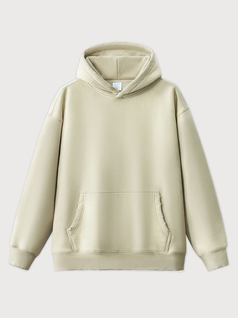 アイボリー メンズ フリース ウォッシュド スウェットシャツ 男性用 ダメージ加工 フード付き スウェットシャツ