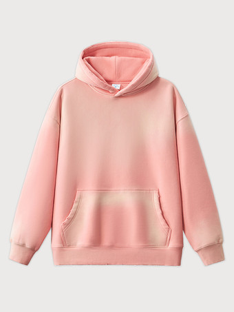 ピンクメンズ フリース ウォッシュド スウェットシャツ 男性用 ダメージ加工 フード付き スウェットシャツ