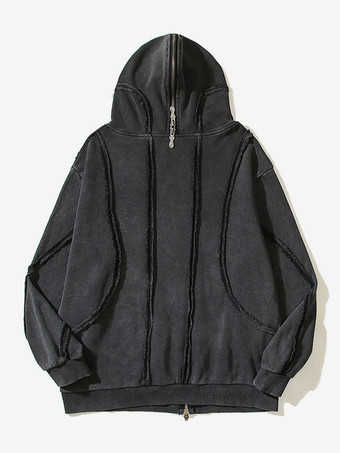 メンズ トレンディ アメリカン ウォッシュド ジッパー シャーク マスク フード付き カーディガン スウェットシャツ ルーズ ジャケット
