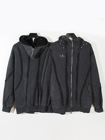 メンズ トレンディ アメリカン ウォッシュド ジッパー シャーク マスク フード付き カーディガン スウェットシャツ ルーズ ジャケット