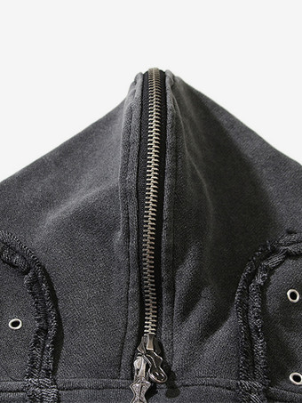 メンズ トレンディ アメリカン ウォッシュド ジッパー シャーク マスク フード付き カーディガン スウェットシャツ ルーズ ジャケット