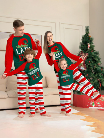RotPassender Weihnachtspyjama Familienmütze Streifen Rot Grün Familienpyjama