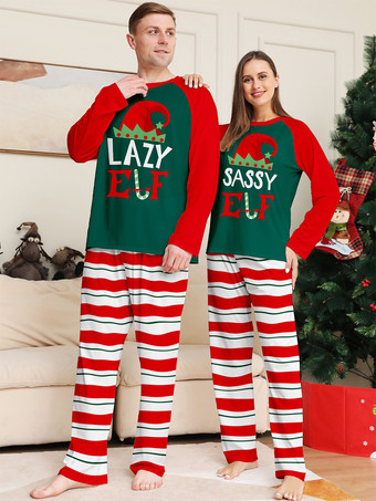 Passender Weihnachtspyjama Familienmütze Streifen Rot Grün Familienpyjama