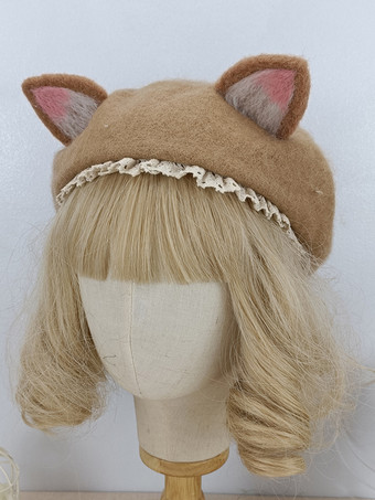 ロココ風ロリータ帽子 ライトブラウン フリル アクセサリー ポリエステル ロリータ アクセサリー