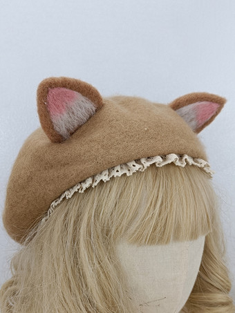 ロココ風ロリータ帽子 ライトブラウン フリル アクセサリー ポリエステル ロリータ アクセサリー