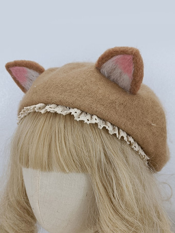 ロココ風ロリータ帽子 ライトブラウン フリル アクセサリー ポリエステル ロリータ アクセサリー