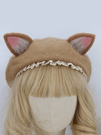 ライトブラウンロココ風ロリータ帽子 ライトブラウン フリル アクセサリー ポリエステル ロリータ アクセサリー