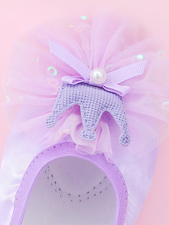 バレエダンスシューズ レディース パープル ラウンドトゥ フラワー ダンスシューズ