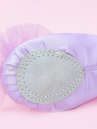 バレエダンスシューズ レディース パープル ラウンドトゥ フラワー ダンスシューズ