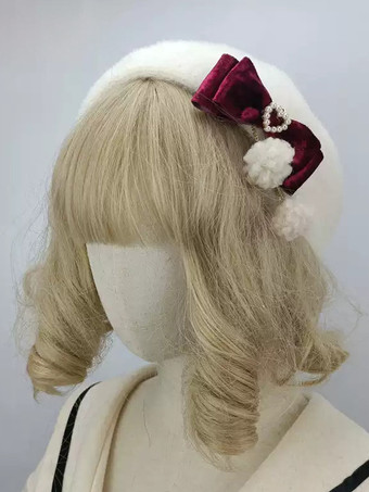 ワインレッド ロココ風ロリータ帽子 ピンクポンポン リボンアクセサリー カラーブロック ポリエステルロリータアクセサリー