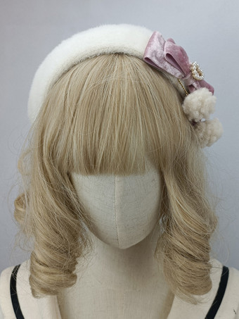 ロココ風ロリータ帽子 ピンクポンポン リボンアクセサリー カラーブロック ポリエステルロリータアクセサリー