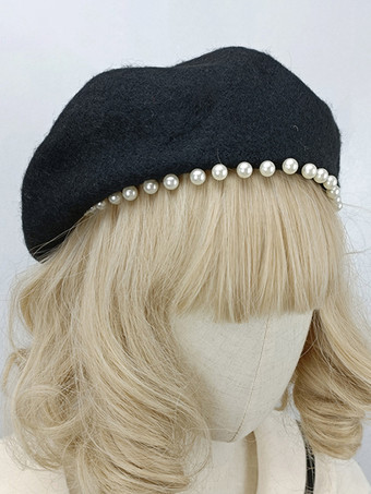 ロココ風ロリータ帽子 ブラックパールアクセサリー ポリエステルロリータアクセサリー