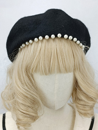 Chapeau Lolita de style ROCOCO Accessoire de perles noires Accessoires Lolita en polyester