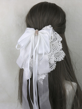 ホワイト スイートロリータアクセサリー 紫のリボン フリル 帽子 その他