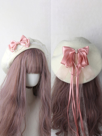 カメオピンクスイートロリータハット ライトスカイブルー リボン フリル アクセサリー カラーブロック ポリエステル ロリータ アクセサリー