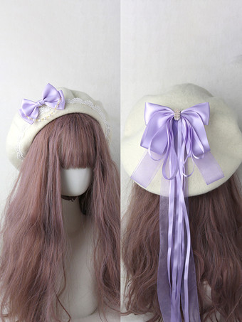 パープル スイートロリータハット ライトスカイブルー リボン フリル アクセサリー カラーブロック ポリエステル ロリータ アクセサリー