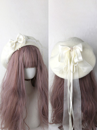 アイボリー スイートロリータハット ライトスカイブルー リボン フリル アクセサリー カラーブロック ポリエステル ロリータ アクセサリー