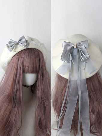 グレイスイートロリータハット ライトスカイブルー リボン フリル アクセサリー カラーブロック ポリエステル ロリータ アクセサリー