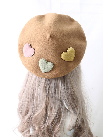 ラクダ色 スイートロリータ帽子アプリコットアクセサリーハート柄ポリエステルロリータアクセサリー