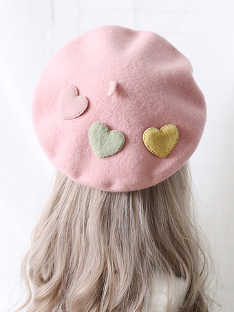 ピンクスイートロリータ帽子アプリコットアクセサリーハート柄ポリエステルロリータアクセサリー
