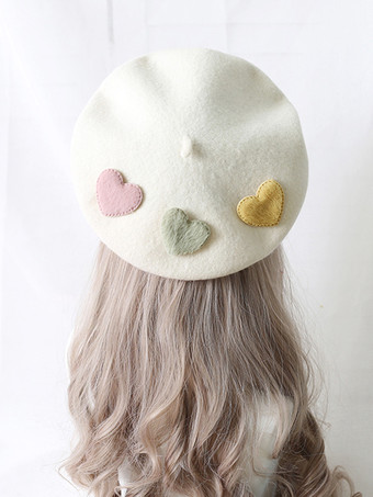 アイボリー スイートロリータ帽子アプリコットアクセサリーハート柄ポリエステルロリータアクセサリー