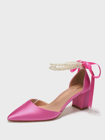 ピーチウェディングシューズ ブライダルパンプス サテン ポインテッドトゥ