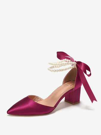 ウェディングシューズ ブライダルパンプス サテン ポインテッドトゥ