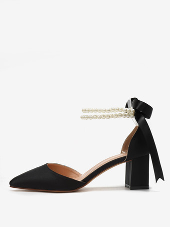 ウェディングシューズ ブライダルパンプス サテン ポインテッドトゥ