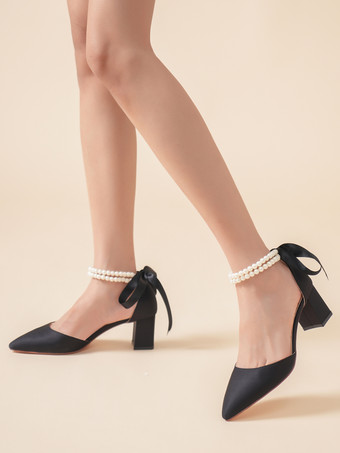 ウェディングシューズ ブライダルパンプス サテン ポインテッドトゥ