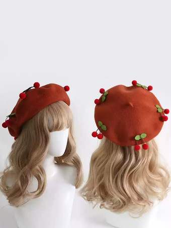 オレンジ スイートロリータ帽子赤アクセサリーポリエステルロリータアクセサリー
