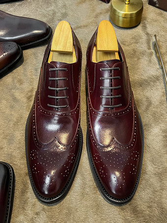 ワインレッド 男性用ドレスシューズ ファッション スクエアトゥ 牛革 オックスフォード プロム ウェディングシューズ