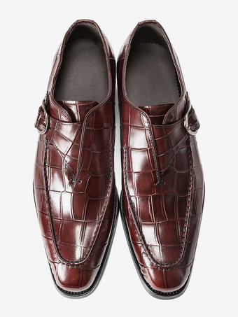 ワインレッド 牛革メンズローファーシューズモンクストラッププロムウェディングシューズ