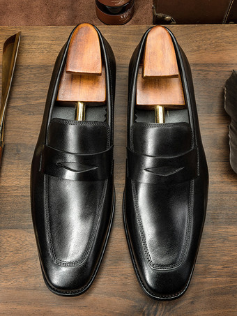 ブラック メンズ 牛革 ペニーローファー スリッポン プロム ウェディングシューズ