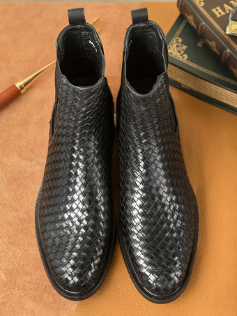 メンズブーツ チェルシーブーツ ブラック 牛革 ラウンドトゥ ショートアンクルブーツ