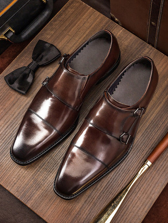 メンズ モンクストラップ 牛革 ローファー プロム ウェディング シューズ