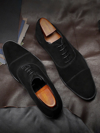 男性用ドレスシューズ ファッション ラウンドトゥ 牛革 オックスフォード ブラウン プロム ウェディングシューズ