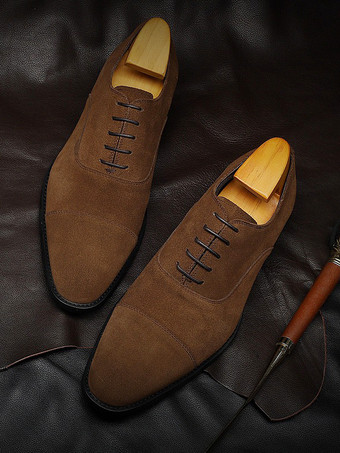 男性用ドレスシューズ ファッション ラウンドトゥ 牛革 オックスフォード ブラウン プロム ウェディングシューズ