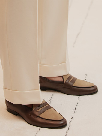 新学期メンズ ペニーローファー スリッポン ラウンドトゥ ローヒール ペニーシューズ ブラウン スエードレザー プロム ウェディングシューズ