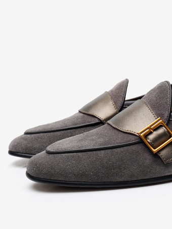 メンズ ローファー シューズ 牛革 グレー スエード モンクストラップ プロム ウェディング シューズ