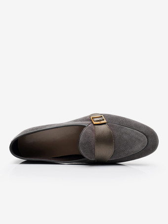 メンズ ローファー シューズ 牛革 グレー スエード モンクストラップ プロム ウェディング シューズ