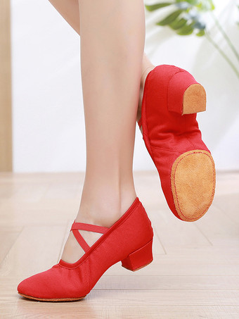 レッド ラテンダンスシューズ ピンク ラウンドトゥ 社交ダンスシューズ