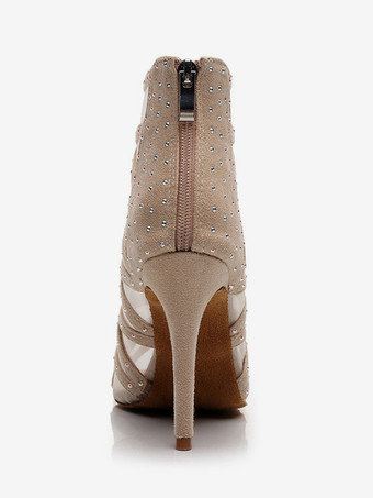 ラテンダンスシューズ PUレザー ライトアプリコット ピープトゥ ラインストーン ダンスシューズ