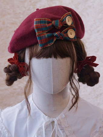 レッド スイートロリータ帽子アクセサリーチェック柄ポリエステルグレーロリータアクセサリー
